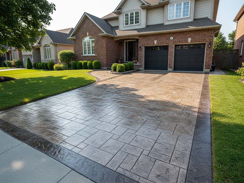 Stamped concrete driveway and patio installation in GTA