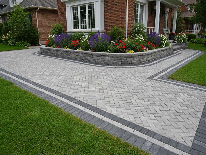 Stone interlocking driveway and retaining wall in GTA